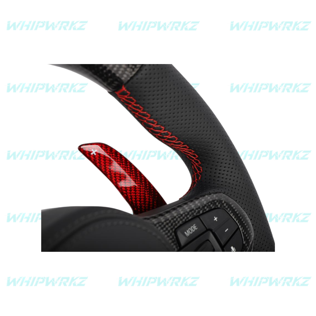 BMW G Series 2016-2023 Black/Red Carbon Competition Style Carbon Paddle Shifters (Bold)