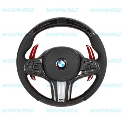 BMW G Series 2016-2023 Black/Red Carbon Competition Style Carbon Paddle Shifters (Bold)